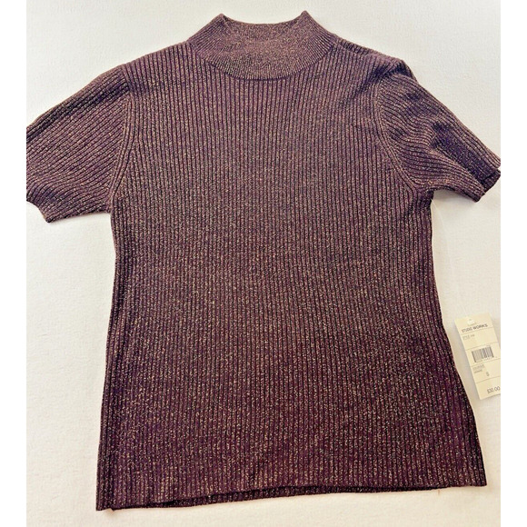NEW Studio Works Short Sleeve Plum Gold Sweater Size‎ Small Preppy - Picture 1 of 6
